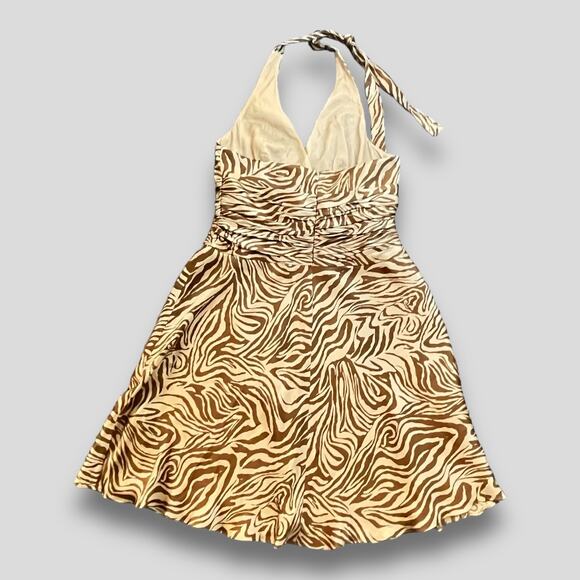 JONES NEW YORK HALTER ANIMAL PRINT SILK SEMI FORMAL SEXY DRESS BROWN LARGE 12 - Picture 2 of 8